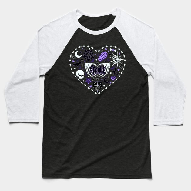 Spooky Witch Heart Baseball T-Shirt by RavenWake
